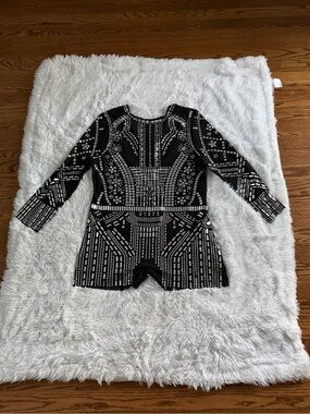 AKIRA Couture Black Label Rhinestone Embellished Black Evening Romper 3X NWT